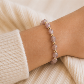 Aardbeienkwarts - Handgemaakte Gefacetteerde Edelsteenarmband – Summer Solstice Collectie