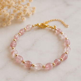 Aardbeienkwarts - Handgemaakte Organische Edelsteenarmband – Summer Solstice Collectie