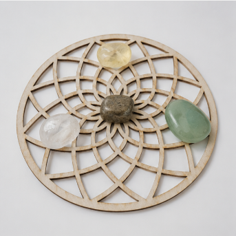 Abundance Crystal Grid Set – Citrien, Pyriet, Aventurijn &amp; Bergkristal