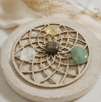 Abundance Crystal Grid Set – Citrien, Pyriet, Aventurijn &amp; Bergkristal