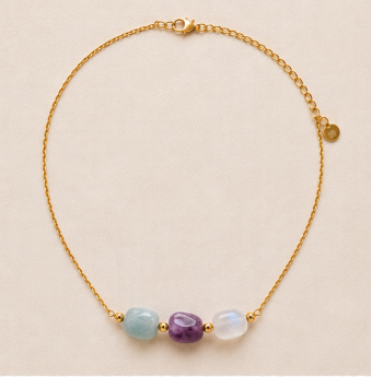 Calm & Balance – Intentieketting met Aquamarijn, Amethist & Maansteen