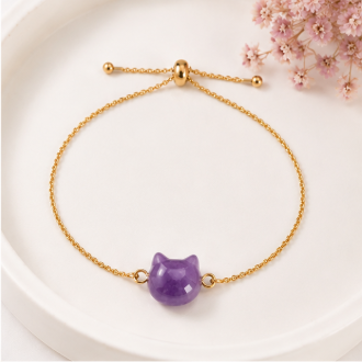 Cat Lovers Armband – Amethist Kattenhoofdje Goudkleurig