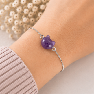 Cat Lovers armband - Amethist kattenhoofdje zilverkleur