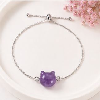 Cat Lovers armband - Amethist kattenhoofdje zilverkleur
