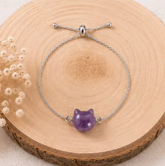 Cat Lovers armband - Amethist kattenhoofdje zilverkleur