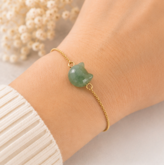 Cat Lovers armband - Aventurijn Kattenhoofdje - Goudkleur