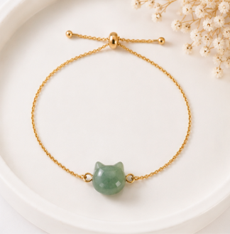 Cat Lovers armband - Aventurijn Kattenhoofdje - Goudkleur