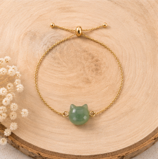 Cat Lovers armband - Aventurijn Kattenhoofdje - Goudkleur