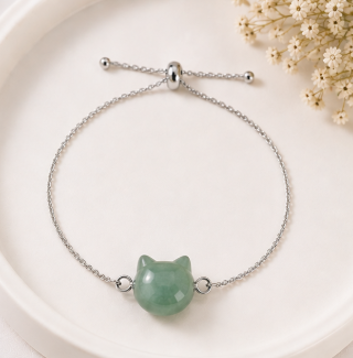 Cat Lovers armband - aventurijn kattenhoofdje - zilverkleur
