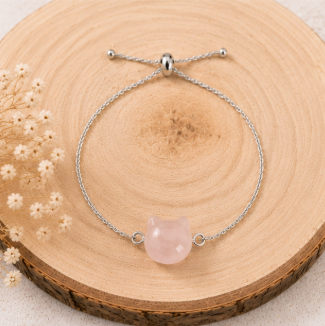 Cat Lovers armband - rozenkwarts kattenhoofdje - zilverkleur