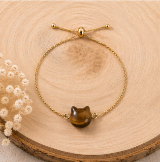 Cat Lovers armband - Tijgeroog kattenhoofdje - goudkleur