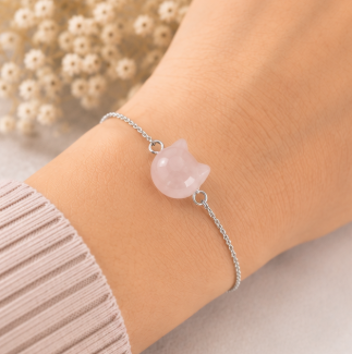 Cat Lovers armband - rozenkwarts kattenhoofdje - zilverkleur