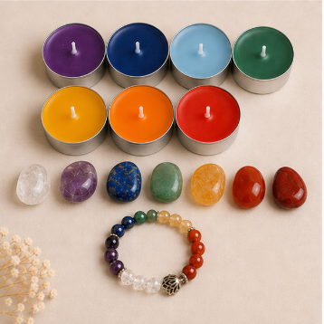 Chakra Balance Set – Edelstenen, Geurkaarsjes & Chakra-armband