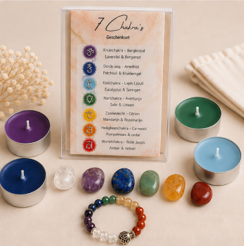 Chakra Balance Set – Edelstenen, Geurkaarsjes & Chakra-armband