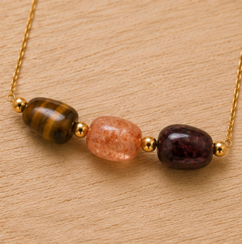 Confidence & Courage – Intentieketting met Tijgeroog, Zonnesteen & Granaat