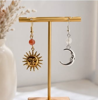 Cosmic Balance oorbellen - Asymmetrische Oorbellen met Zonnesteen & Maansteen