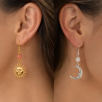 Cosmic Balance oorbellen - Asymmetrische Oorbellen met Zonnesteen & Maansteen