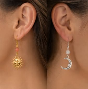 Cosmic Balance oorbellen - Asymmetrische Oorbellen met Zonnesteen & Maansteen