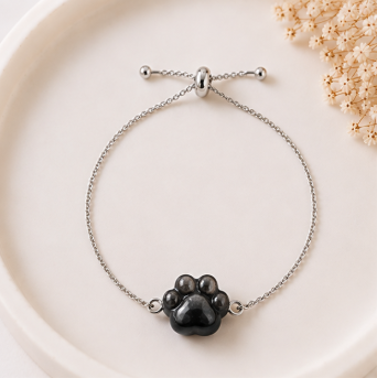 Dog Lovers Armband – Obsidiaan - Zilverkleur