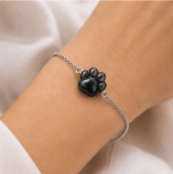 Dog Lovers Armband – Obsidiaan - Zilverkleur