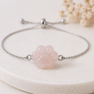 Dog Lovers Armband – Rozenkwarts - Zilverkleur