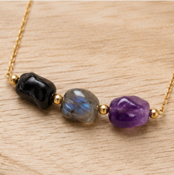 Empath Protection – Intentieketting met Zwarte Toermalijn, Labradoriet & Amethist