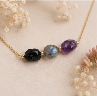 Empath Protection – Intentieketting met Zwarte Toermalijn, Labradoriet & Amethist