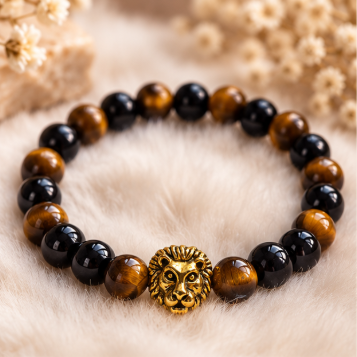 Lionheart – Elastische armband met Tijgeroog & Obsidiaan