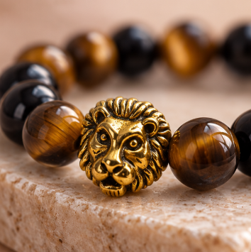 Lionheart – Elastische armband met Tijgeroog & Obsidiaan