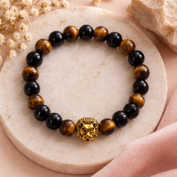 Lionheart – Elastische armband met Tijgeroog & Obsidiaan