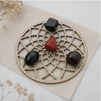 Grounding Crystal Grid Set – Rode Jaspis, Obsidiaan, Hematiet &amp; Rookkwarts