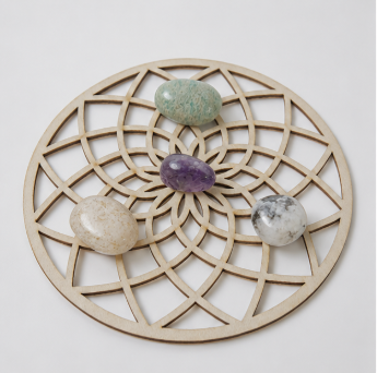 Inner Peace Crystal Grid Set – Amazoniet, Amethist, Maansteen &amp; Bergkristal