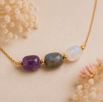 Intuition – Intentieketting met Amethist, Labradoriet & Maansteen