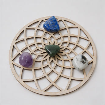 Intuition Crystal Grid Set – Lapis Lazuli, Labradoriet, Amethist &amp; Maansteen