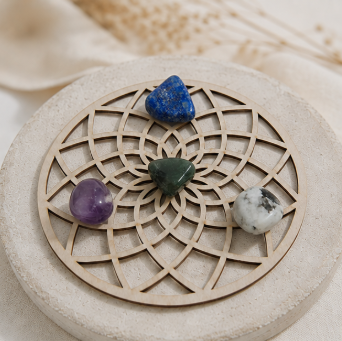 Intuition Crystal Grid Set – Lapis Lazuli, Labradoriet, Amethist &amp; Maansteen