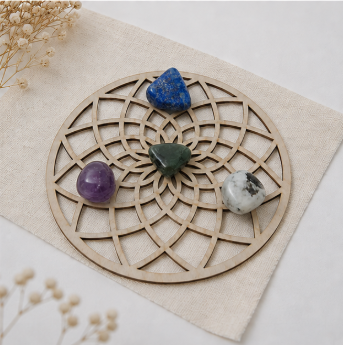 Intuition Crystal Grid Set – Lapis Lazuli, Labradoriet, Amethist &amp; Maansteen