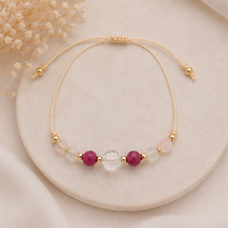 Kreeft Zodiac Armband – Maansteen, Robijn, Bergkristal & Rozenkwarts