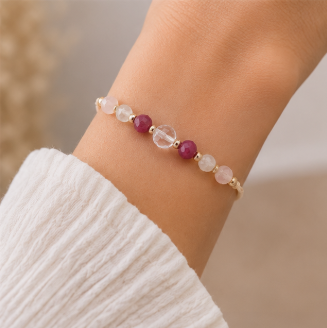 Kreeft Zodiac Armband – Maansteen, Robijn, Bergkristal & Rozenkwarts