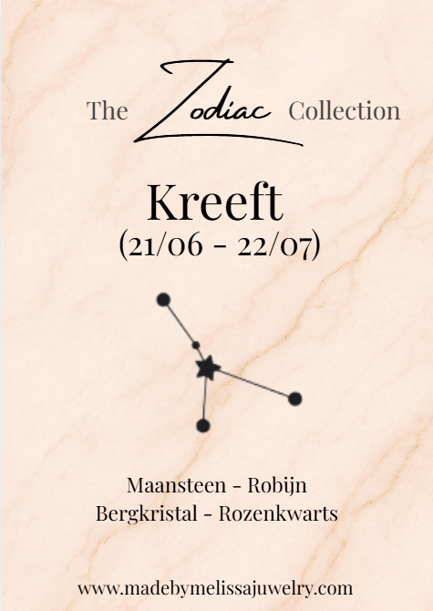 Kreeft Zodiac Ketting – Maansteen, Robijn, Rozenkwarts &amp; Bergkristal