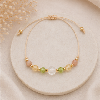Leeuw Zodiac Armband – Peridoot, Zonnesteen, Bergkristal & Citrien