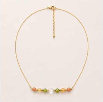 Leeuw Zodiac Ketting – Peridoot, Zonnesteen, Bergkristal & Citrien