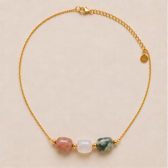 Love & Growth – Intentieketting met Aardbeienkwarts, Maansteen & Mosagaat