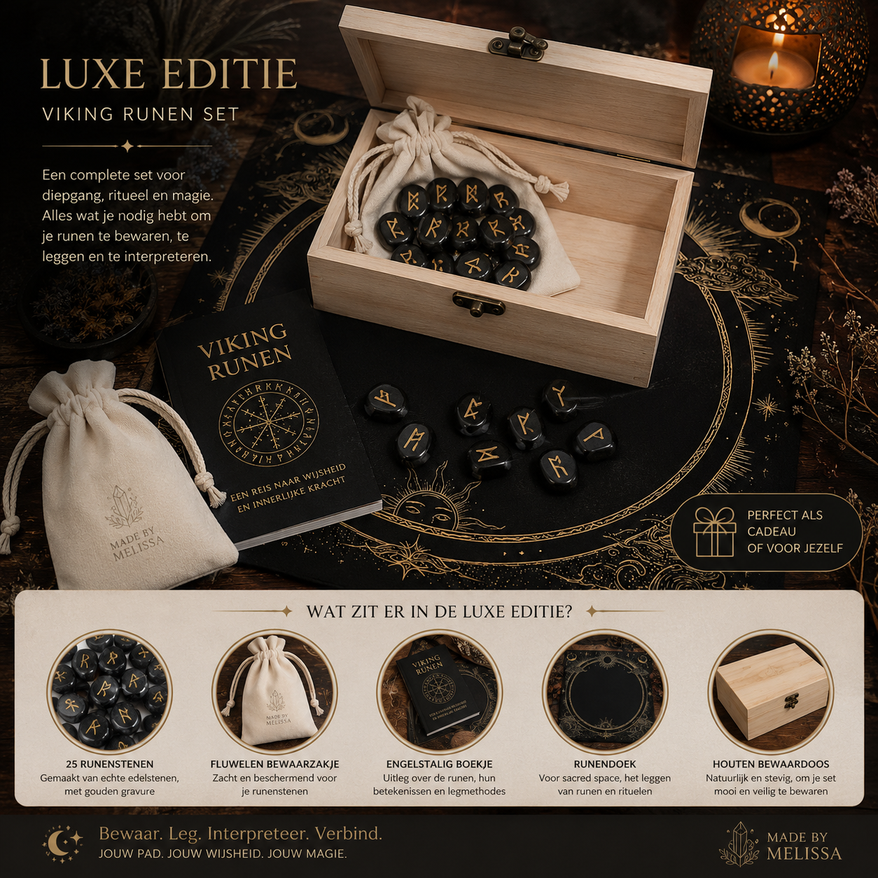 Luxe Viking Runes Set – Obsidiaan – met Engelstalig Boekje (kopie)