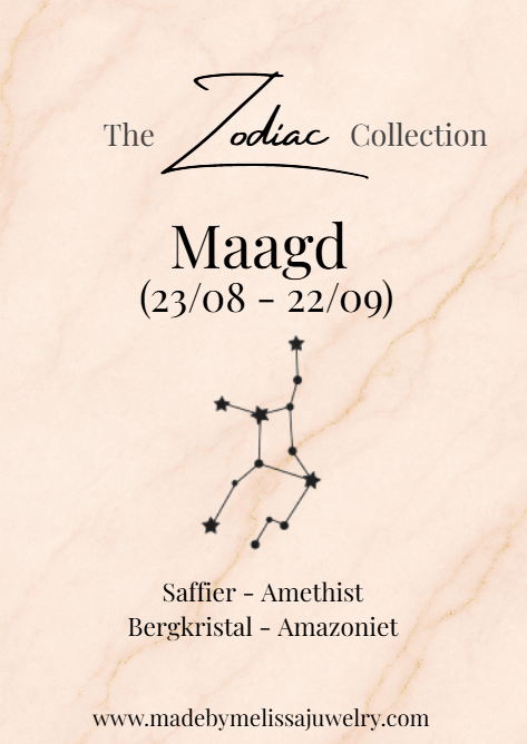 Maagd Zodiac Ketting – Saffier, Amethist, Amazoniet &amp; Bergkristal