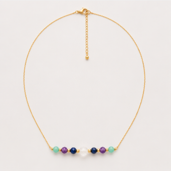 Maagd Zodiac Ketting – Saffier, Amethist, Amazoniet &amp; Bergkristal