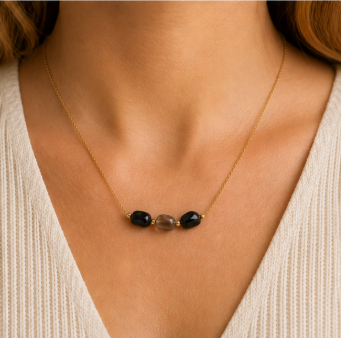 Protection & Grounding – Intentieketting met Zwarte Toermalijn, Rookkwarts & Obsidiaan
