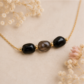 Protection & Grounding – Intentieketting met Zwarte Toermalijn, Rookkwarts & Obsidiaan