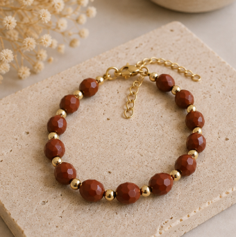 Rode Jaspis - Handgemaakte Gefacetteerde Edelsteenarmband  – Winter Solstice Collectie