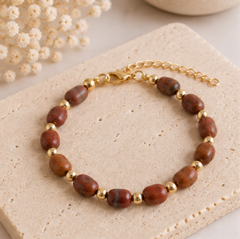 Rode Jaspis - Handgemaakte Organische Edelsteenarmband – Winter Solstice Collectie