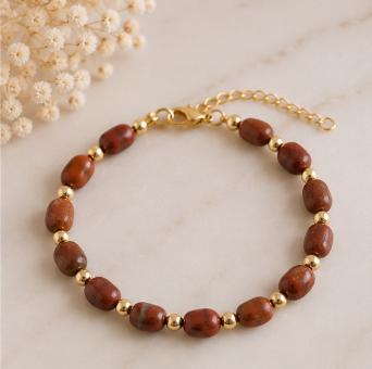 Rode Jaspis - Handgemaakte Organische Edelsteenarmband – Winter Solstice Collectie
